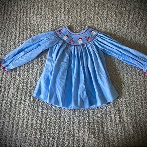 “Stitchy Fish” Blue & Red Kids Christmas Dress